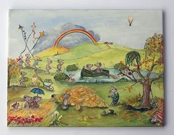Mäuse im Herbst, aus Tapetenbordüre-Ausschnitte und mit Easy-Painting überarbeitet.VERKAUFT