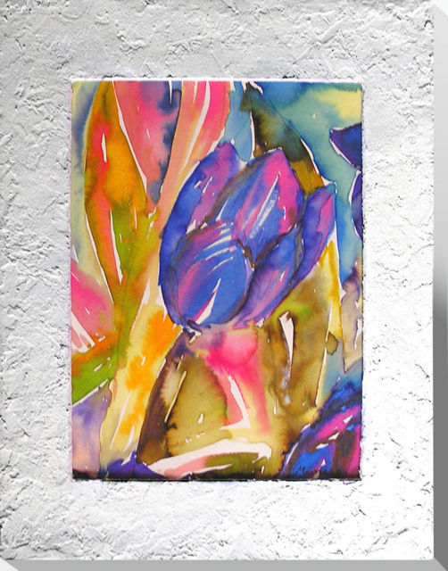 Tulpe. Tusche auf Keilrahmen 24x30 mit Passpartout