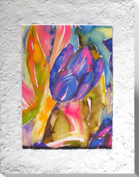 Tulpe. Tusche auf Keilrahmen 24x30 mit Passpartout