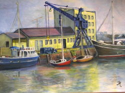 Harbuger Hafen. Acryl auf Malkarton 38x48cm